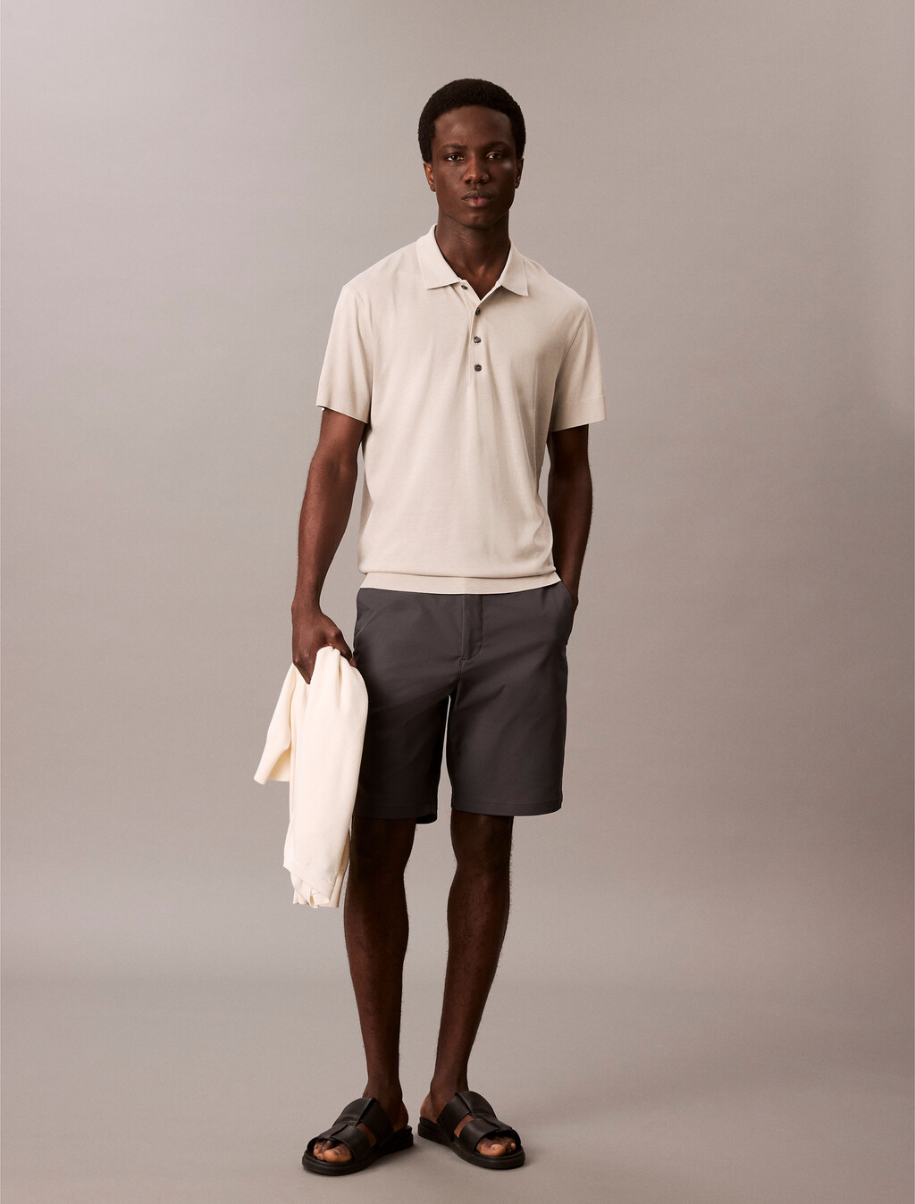 Fine Knit Lyocell Blend Polo Shirt, Dove, hi-res
