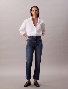 Solid Boxy Cropped Shirt, Brilliant White, hi-res