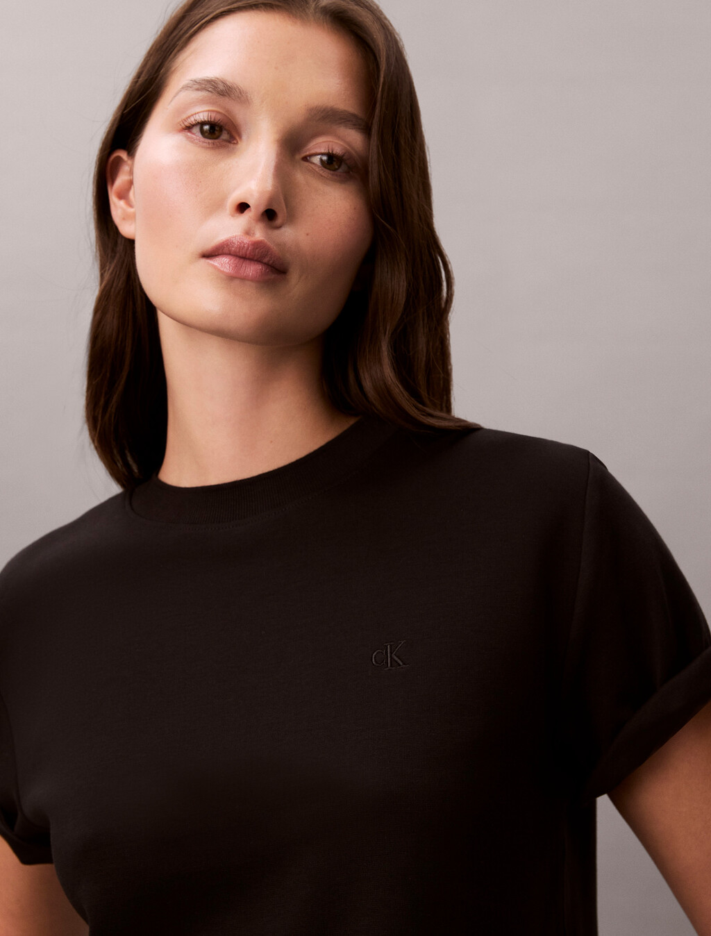 Monogram Cropped Double Knit Tee, Black, hi-res