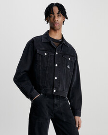 Relaxed Denim Jacket, WASHED BLACK, hi-res