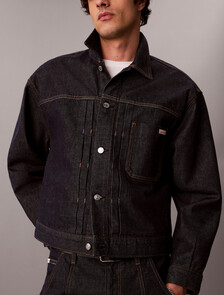 Pleated Denim Trucker Jacket, ICONIC INDIGO, hi-res
