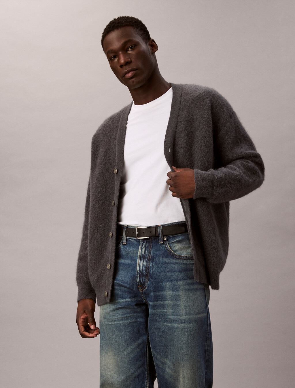 Brushed Alpaca Blend Cardigan Jumper, Harlem Night Blue, hi-res
