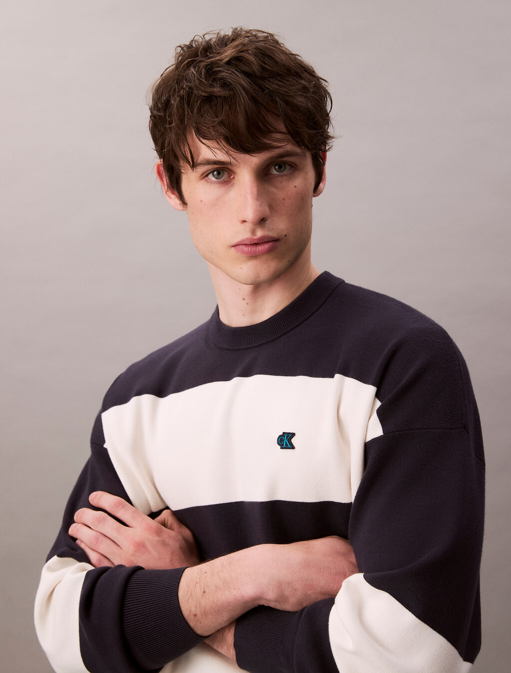Tech Knit Stripe Relaxed Jumper, Night Sky, hi-res