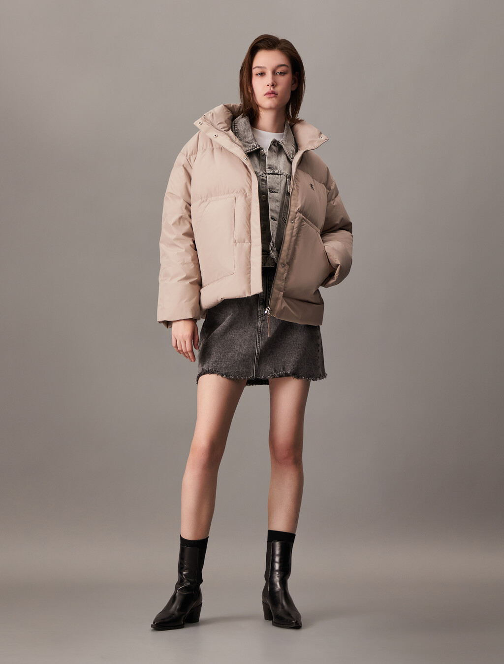 Cropped Stand Collar Puffer Jacket, Goat, hi-res