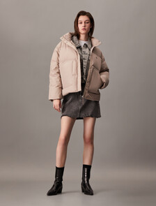 Cropped Stand Collar Puffer Jacket, Goat, hi-res