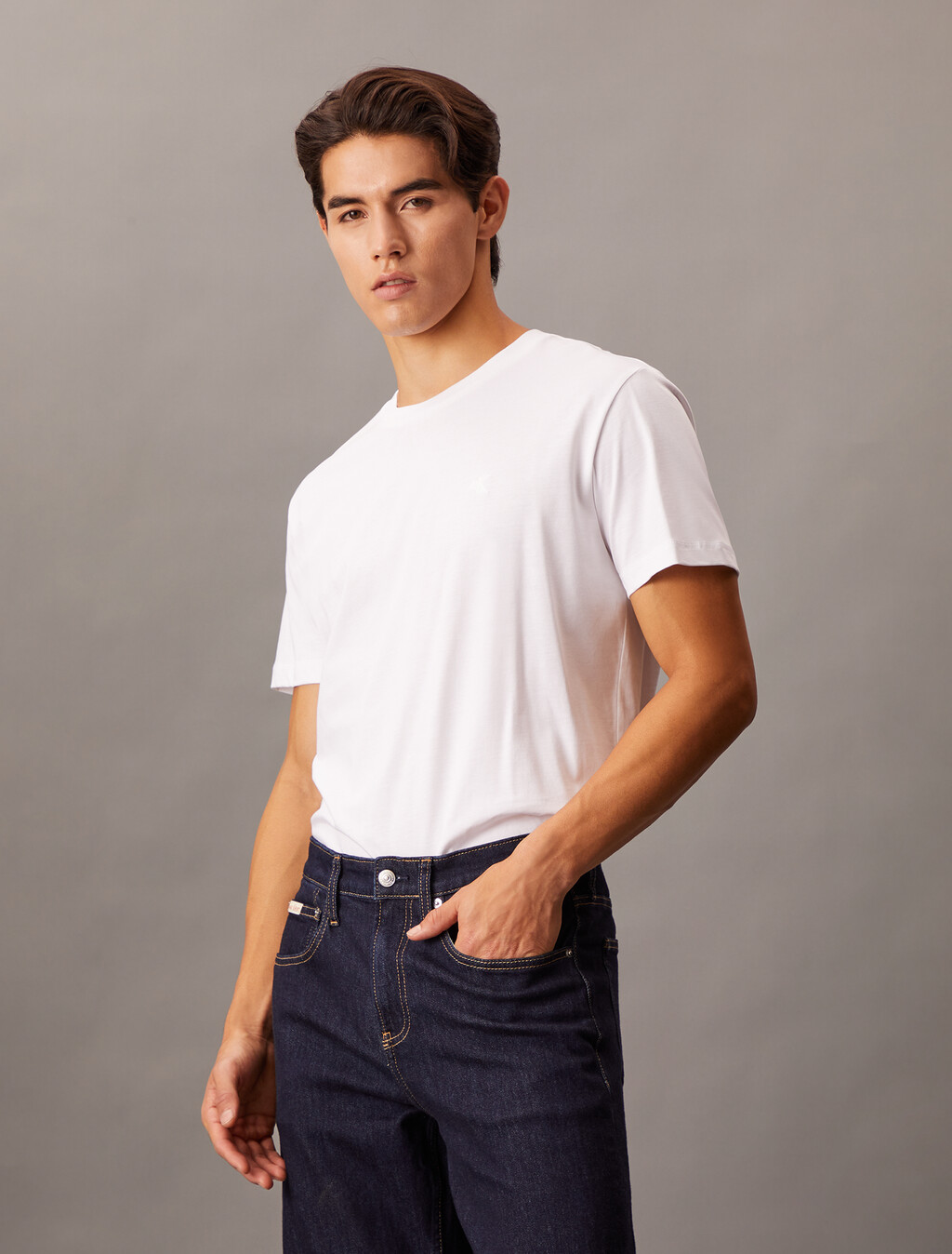 Tonal Monogram Embroidery Tee, Bright White, hi-res
