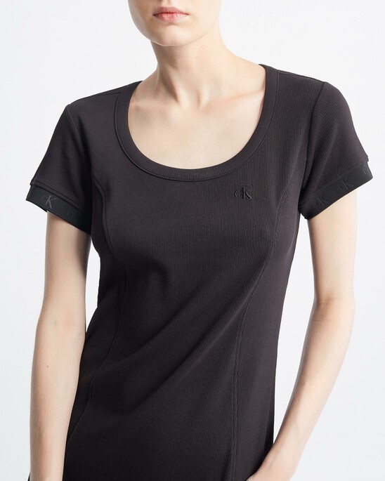 Logo Tape Rib Knit Body Stretch T-Shirt Dress