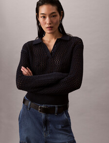Novelty Cotton Open Stitch Sweater, Dark Sapphire, hi-res