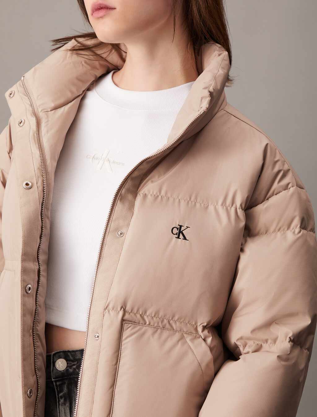 Cropped Stand Collar Puffer Jacket, Goat, hi-res