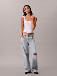 Monogram Scoop Neck Rib Knit Tank Top, Bright White, hi-res