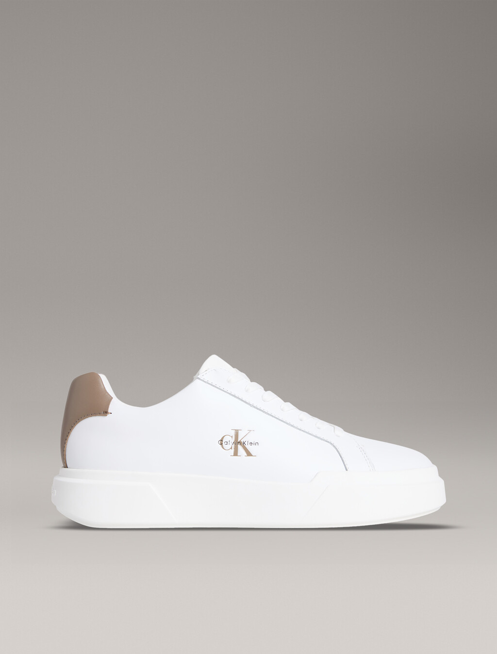 Leather Durable Traction NYC Trainers, Bright White/Desert Taupe, hi-res