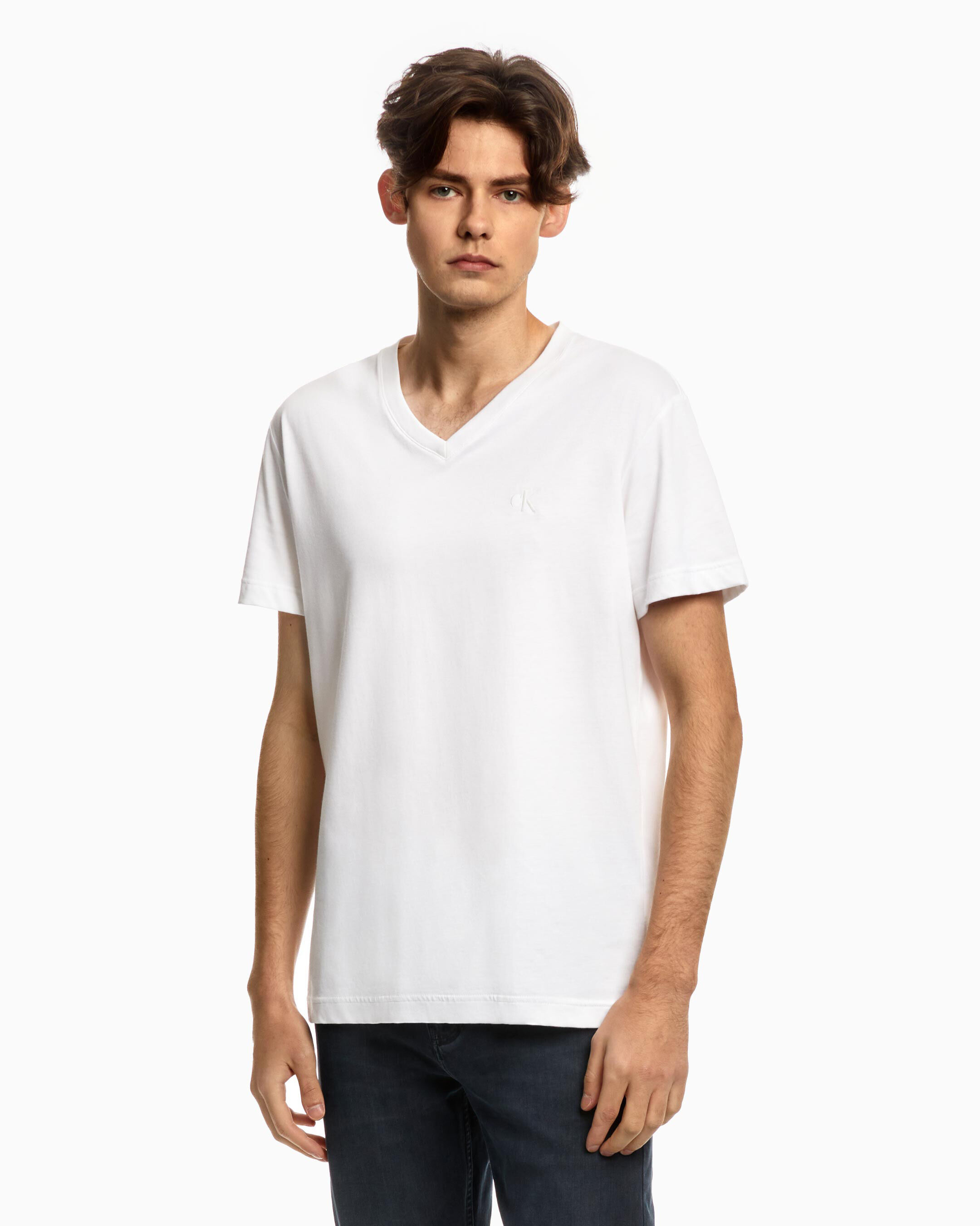 Solid V Neck CK Logo Tee white Calvin Klein Malaysia