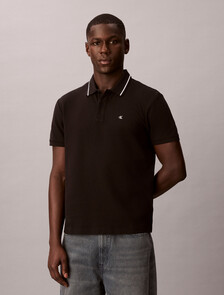 Cotton Pique Tipped Polo, Black, hi-res