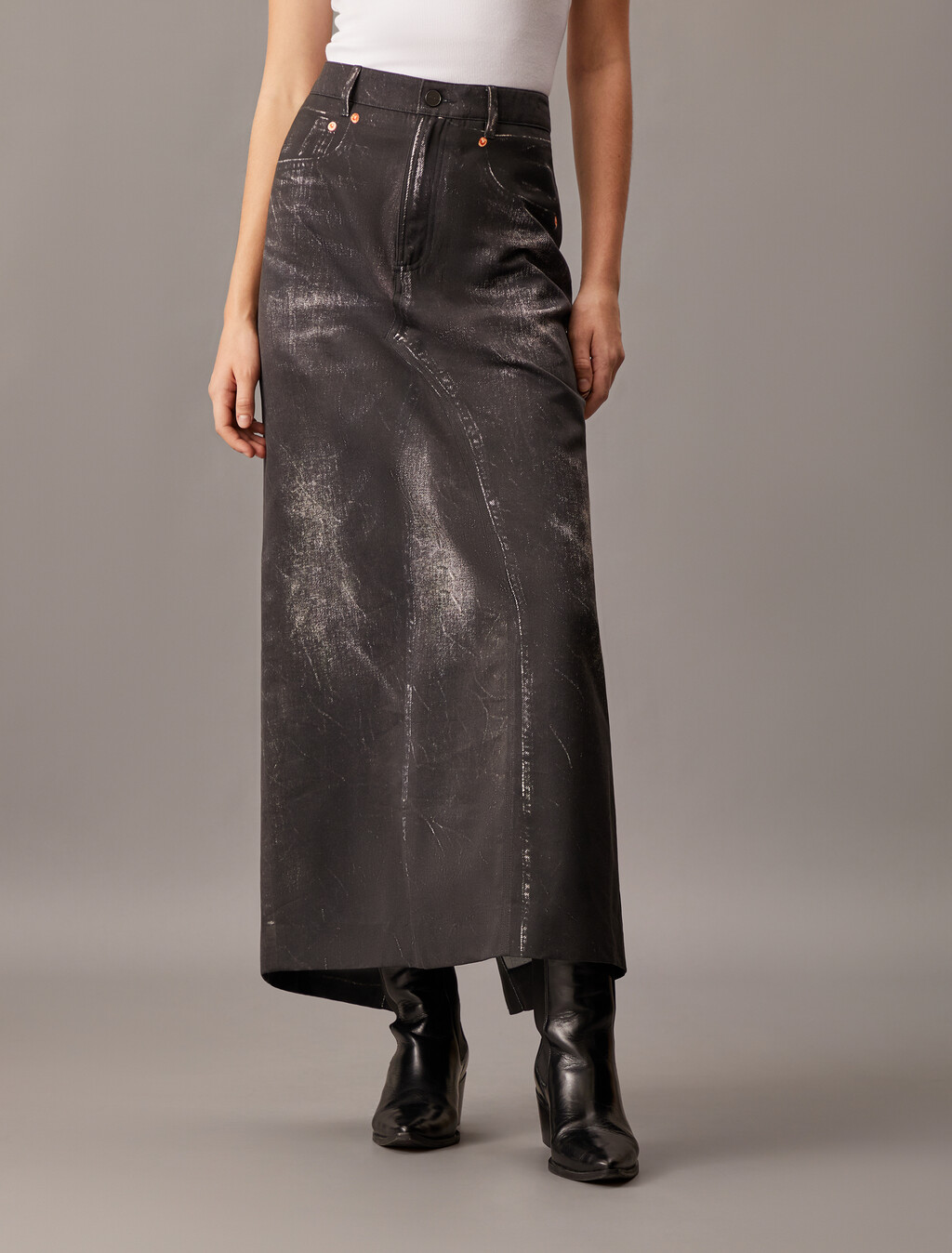Halo Trompe L'oeil Denim Tailored Skirt, BLACK DENIM PRINT, hi-res