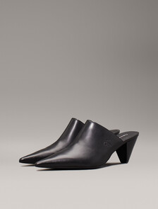 Leather Cone Heel Mules, Triple Black, hi-res
