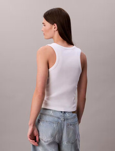Cotton Stretch Rib Tank Top, Bright White, hi-res