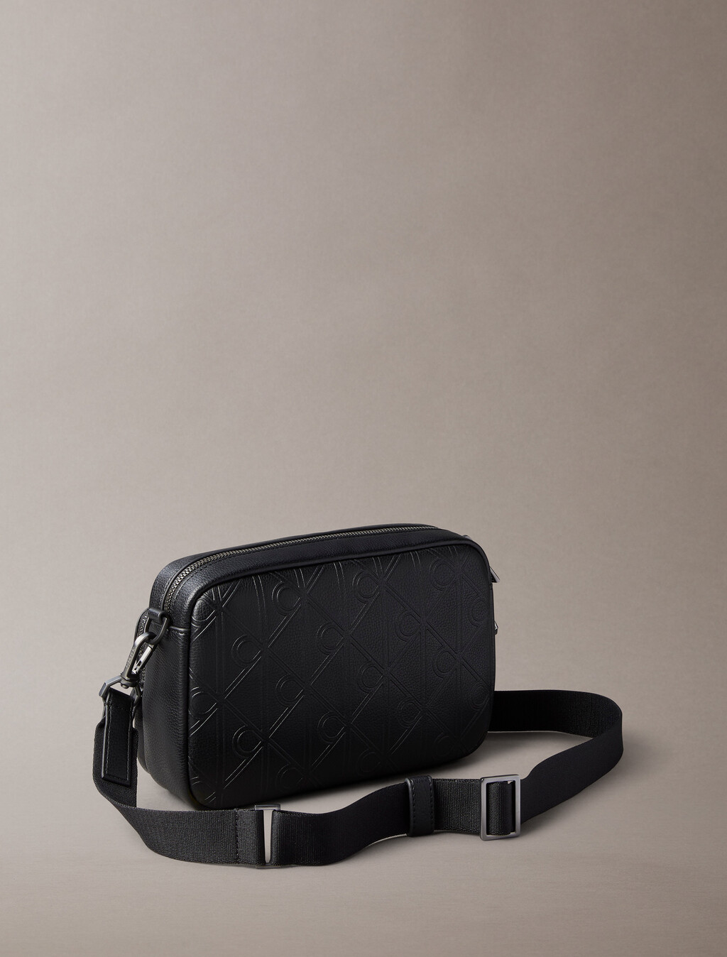 Embossed Emblem Crossbody Camera Bag, Black, hi-res