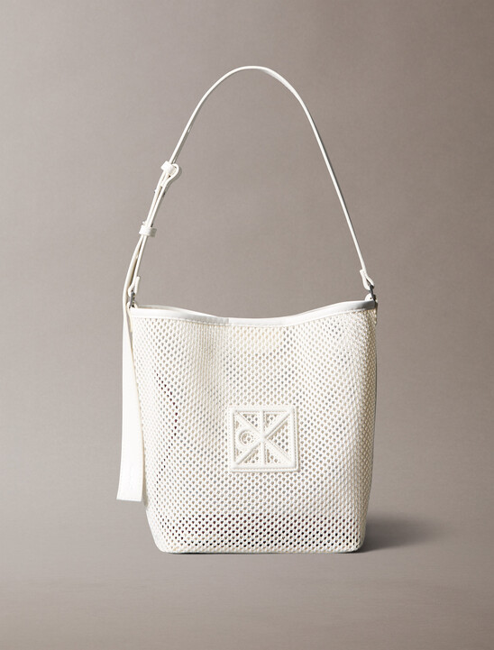 Mesh Emblem Logo Bucket Bag with Pouch