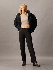 Cropped Stand Collar Puffer Jacket, Ck Black, hi-res
