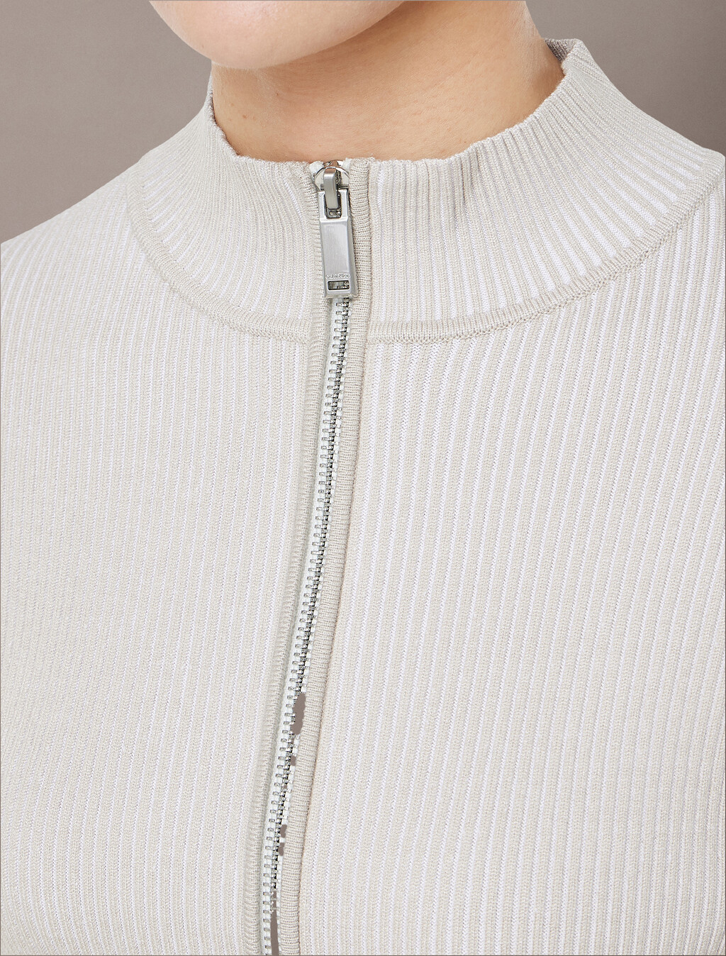 Sculpted Knit Zip Up Cardigan, Island Fossil, hi-res