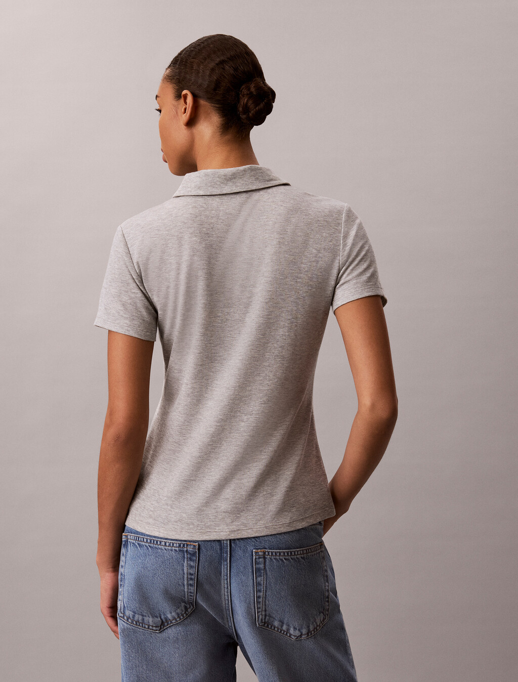 Cotton Lyocell Drape Polo, B10 Grey Heather, hi-res