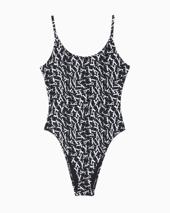 CK One Warped Monogram Scoop Neck Swimsuit