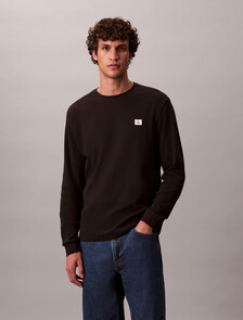 Long Sleeve Waffle T-shirt, Black, hi-res