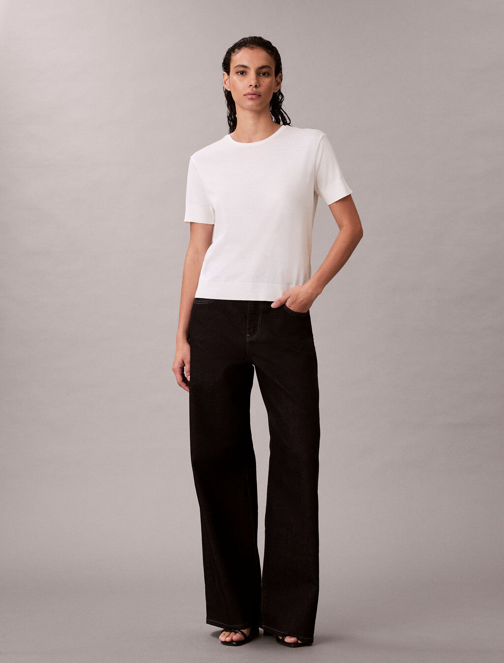 Silk Cotton Crewneck Tee, Snow White, hi-res