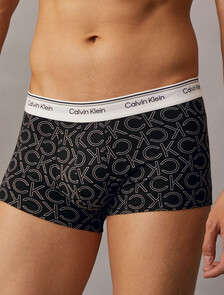 Cotton Stretch Balance Low Rise Trunks 3 Pack, BLACK/MONOGRAM OUTLINE BLACK/TURBULENCE, hi-res