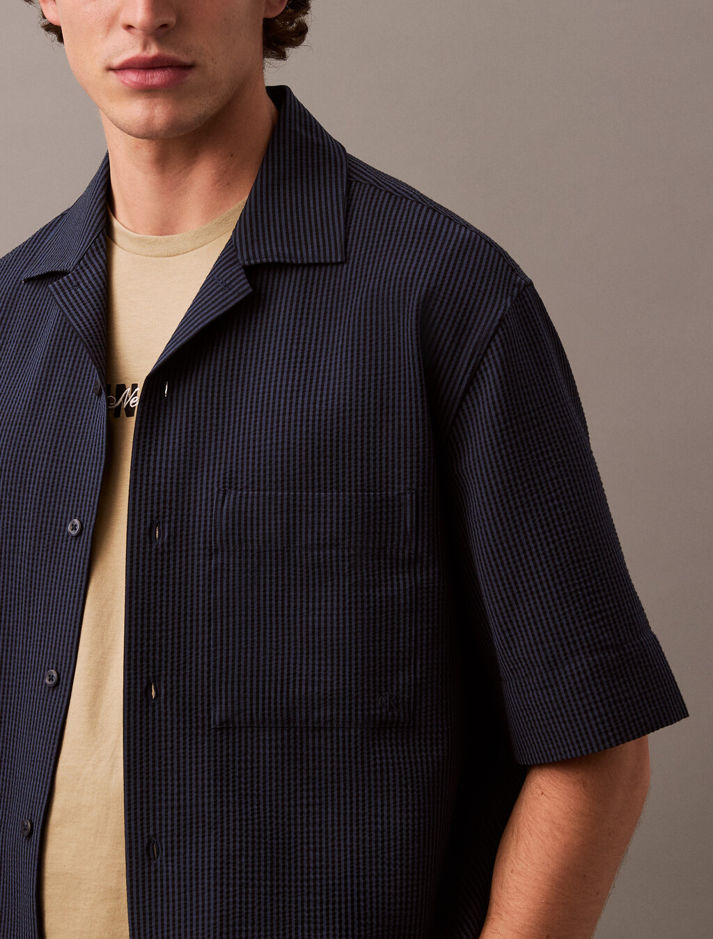 Seersucker Short Sleeve Shirt, Dark Sapphire, hi-res