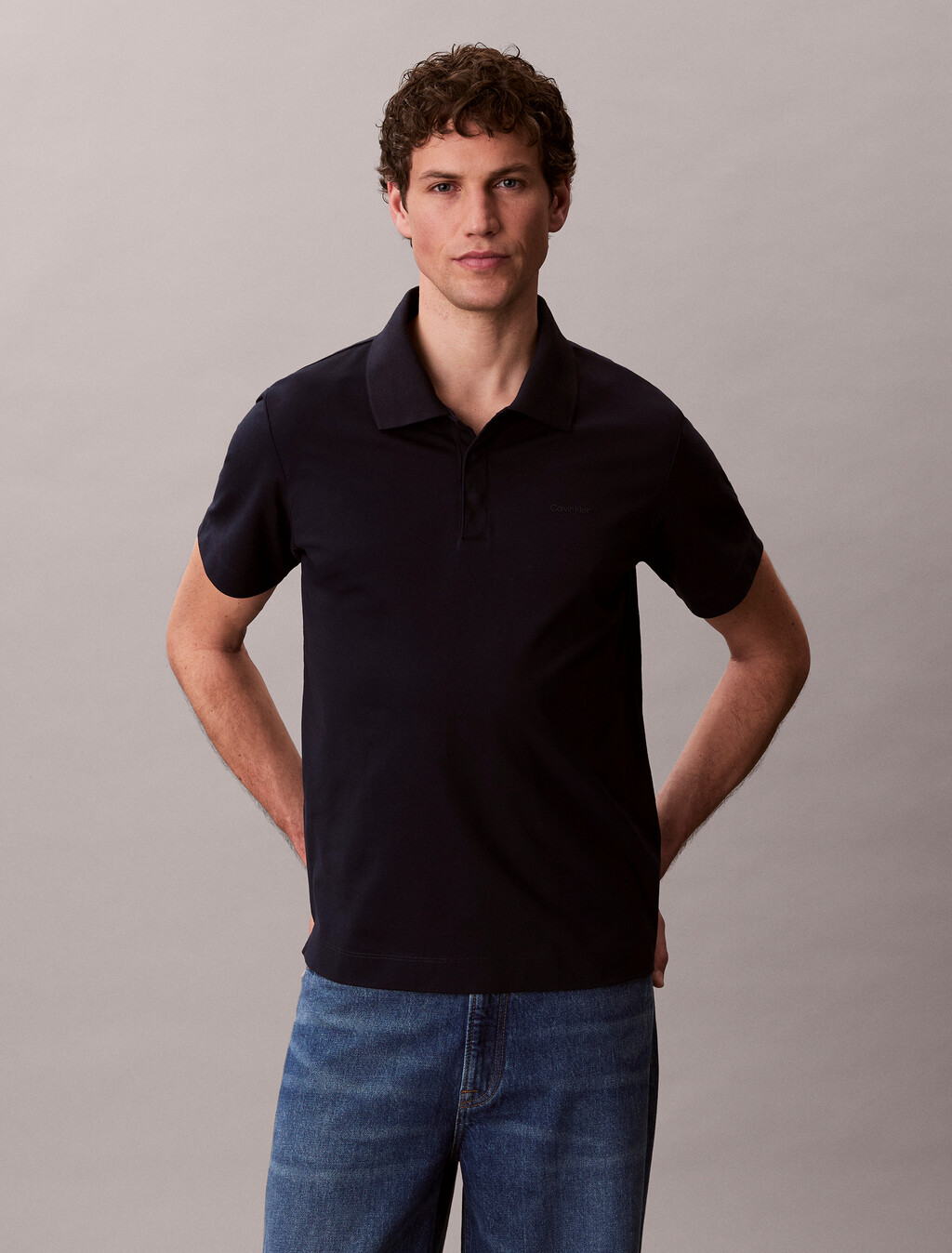 Cotton Blend Pique Polo Shirt, Dark Sapphire, hi-res