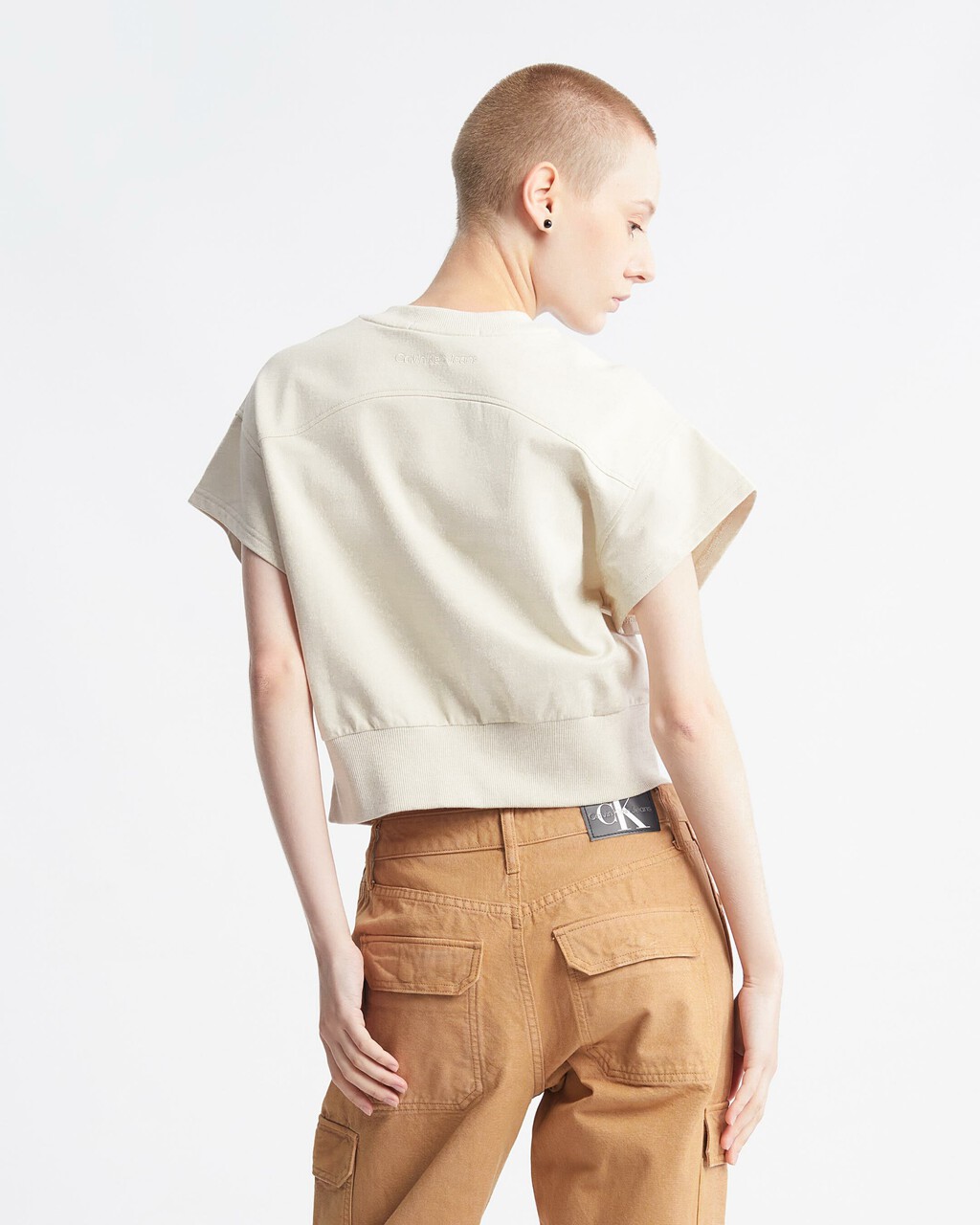 Feminine Seaming Cropped Top, Eggshell, hi-res
