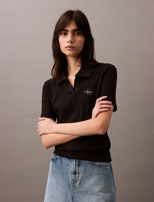 Essential Slim V Neck Polo, Black, hi-res