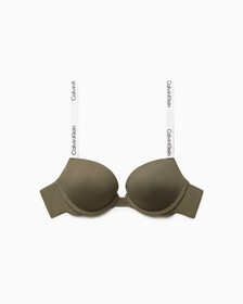 Tailored Logo Push Up Plunge Bra, Olive, hi-res