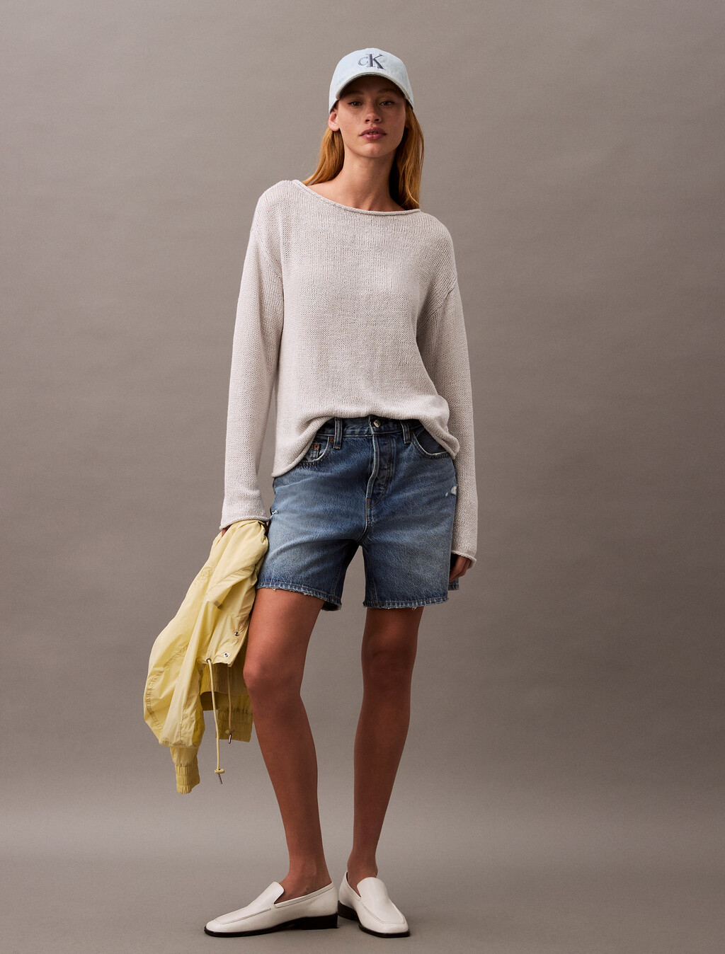 Boxy Linen Nylon Jumper, Lunar Rock, hi-res