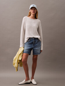 Boxy Linen Nylon Jumper, Lunar Rock, hi-res