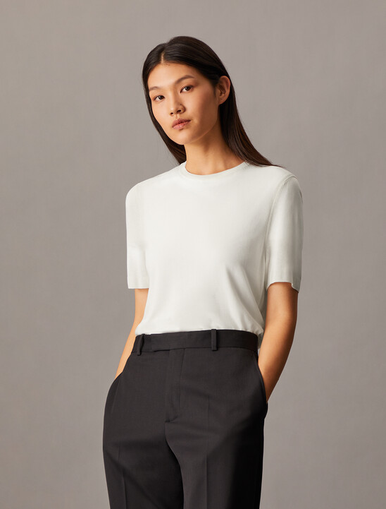 Fine Gauge Viscose Short Sleeve Sweater