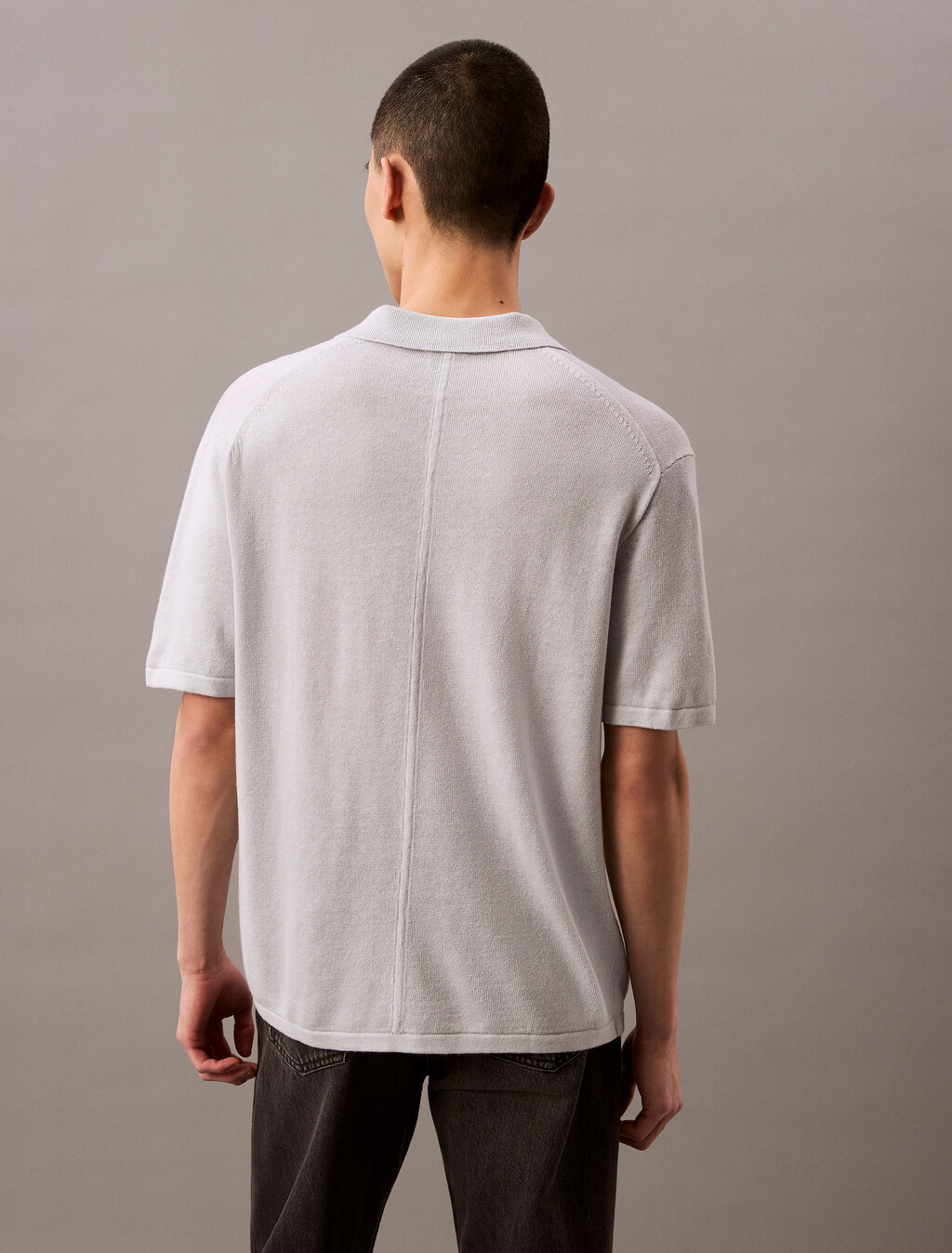 Linen Blend Short Sleeve Jumper, Gray Dawn, hi-res