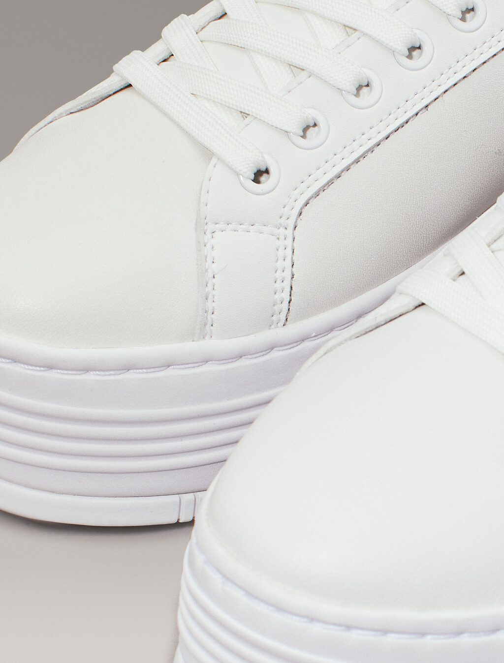 Leather Platform Trainers, Triple Bright White, hi-res