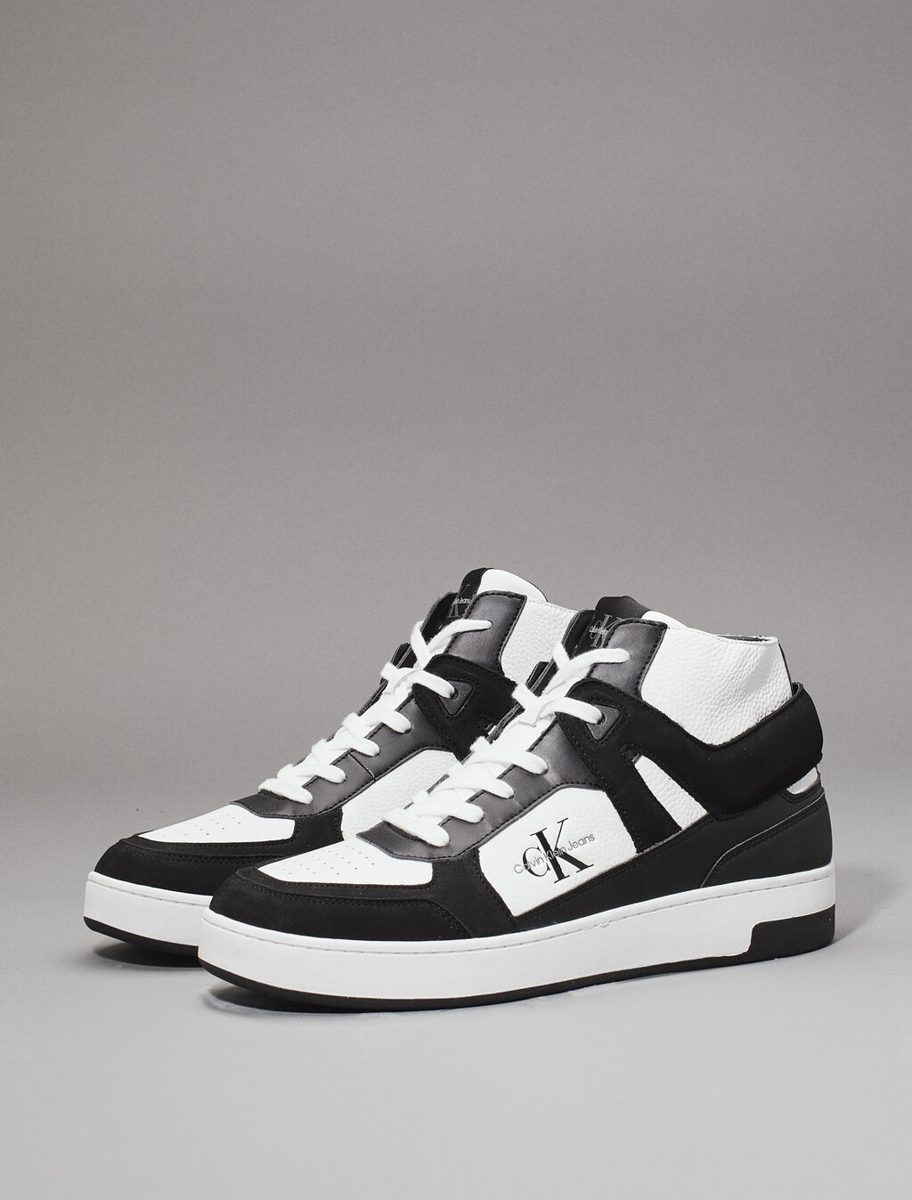 Leather High-Top Trainers, Black/Bright White, hi-res