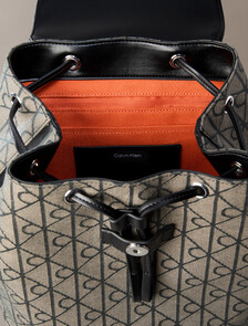 Emblem Logo Jacquard Flap Backpack, LOTUS BEIGE / BLACK AOP, hi-res