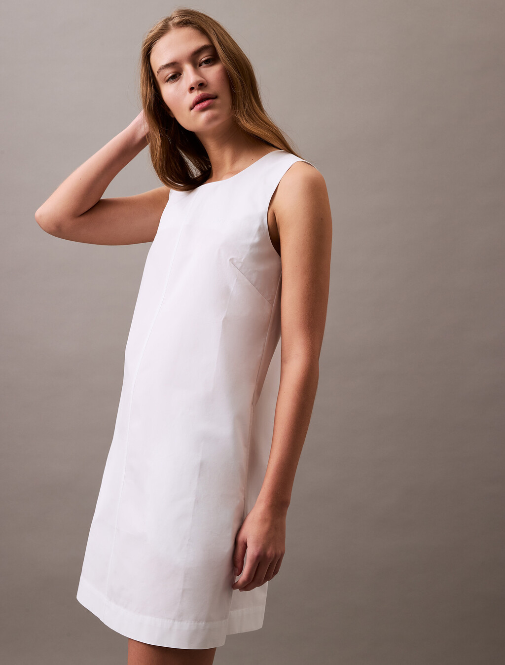 Sleeveless Cotton Poplin Mini Dress, Brilliant White, hi-res