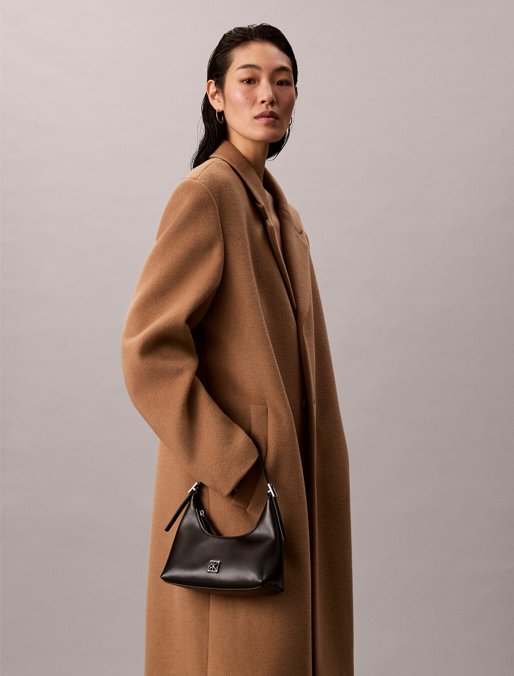 Monogram Logo Emblem Leather Small Shoulder Bag, Black, hi-res