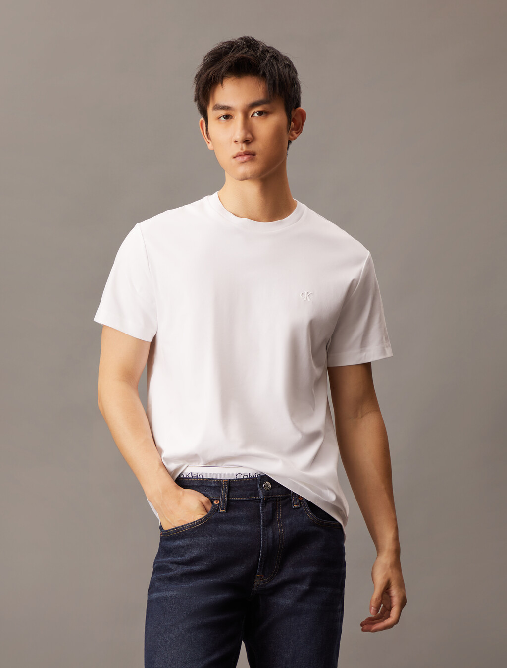 Embossed Monogram Slim Tee, Brilliant White, hi-res