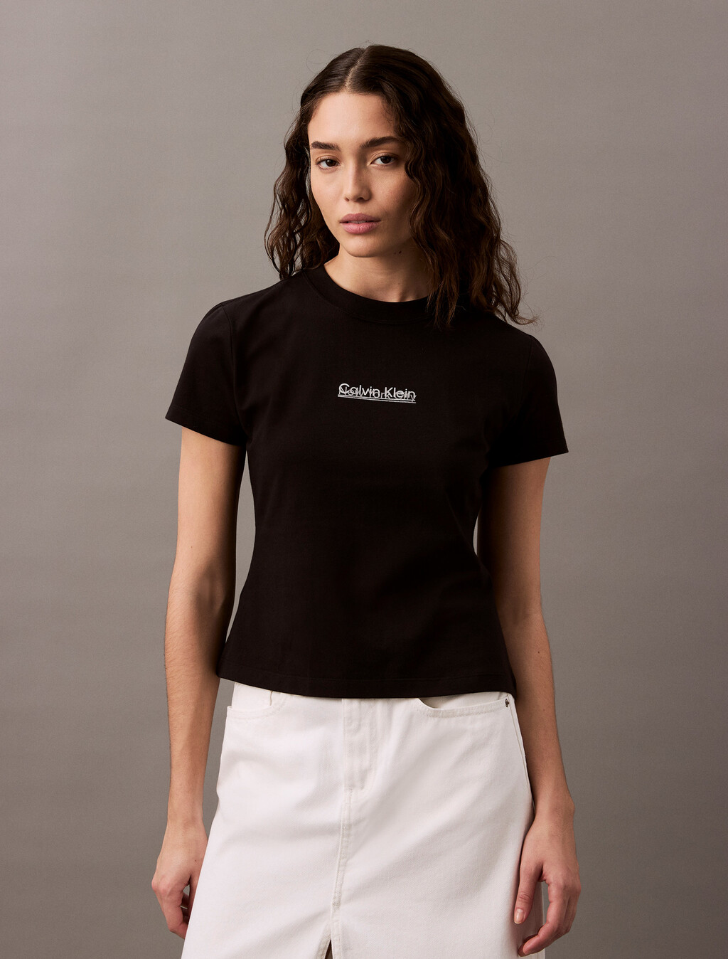 Calvin Klein Foil Print Slim Tee, Black, hi-res