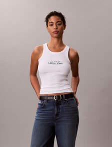 Slim Ribbed Cotton Tank Top, Bright White, hi-res