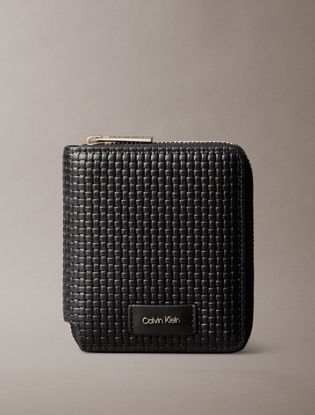 Embossed Woven Zip Billfold Wallet, Black, hi-res