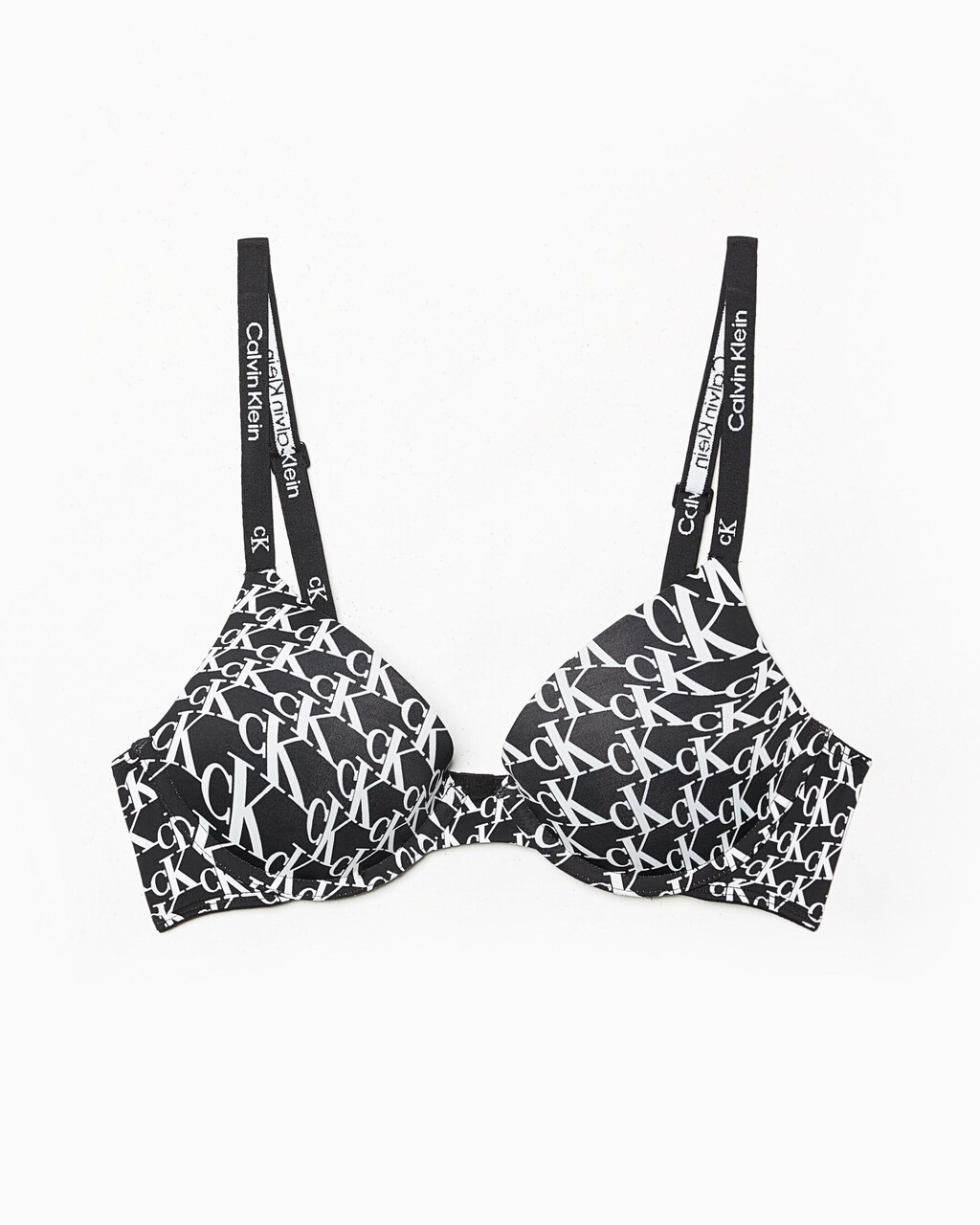 Calvin Klein 1996 Push Up Plunge Bra, WARPED LOGO PRINT+BLACK, hi-res