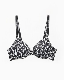 Calvin Klein 1996 Push Up Plunge Bra, WARPED LOGO PRINT+BLACK, hi-res