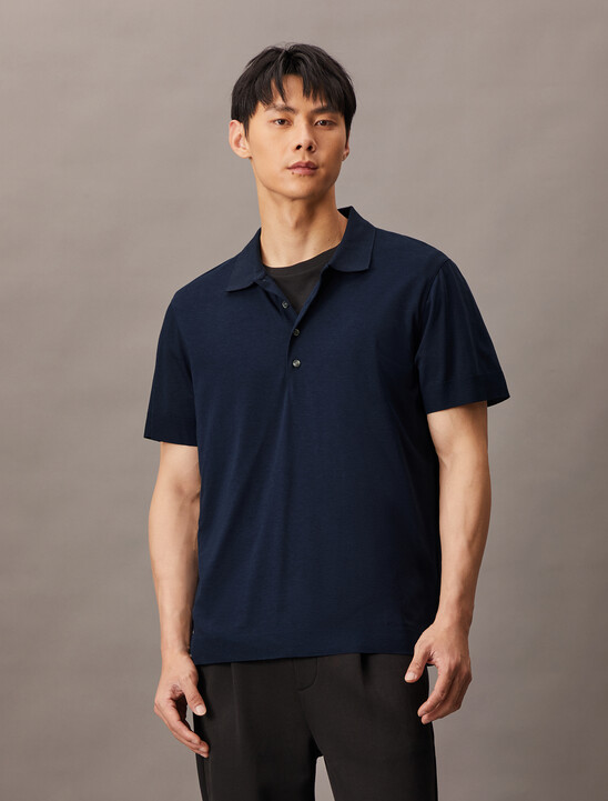 Fine Knit Lyocell Blend Polo Shirt